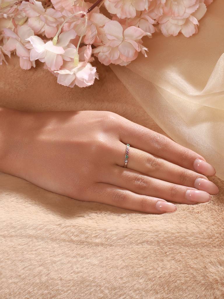 925 Sterling Silver Zircon & Pearl Embellished Minimal Engagement Adjustable Finger Ring : AGRG5201