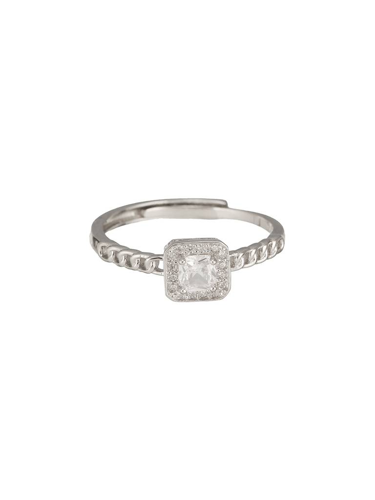 925 Sterling Silver Cushion Cut Zircon Promise Engagement Adjustable Finger Ring : AGRG5202