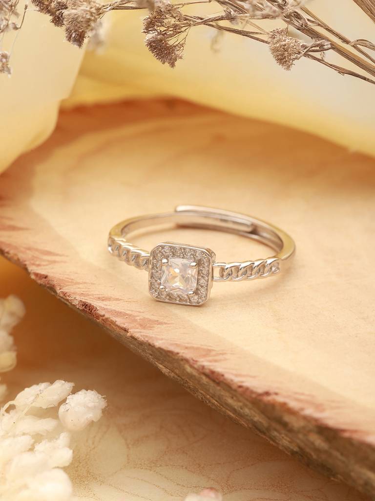 925 Sterling Silver Cushion Cut Zircon Promise Engagement Adjustable Finger  Ring Sterling Silver Adjustable Silver