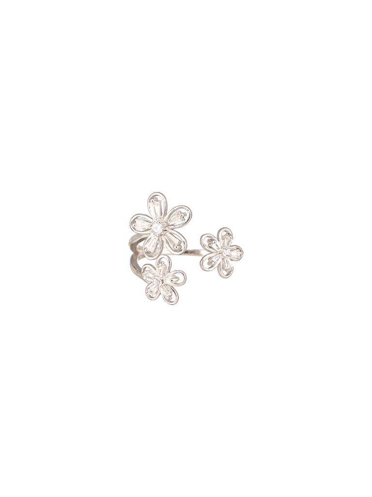 925 Sterling Silver Ad Studded Garden Flowers Proposal Adjustable Finger Rings : AGRG5203