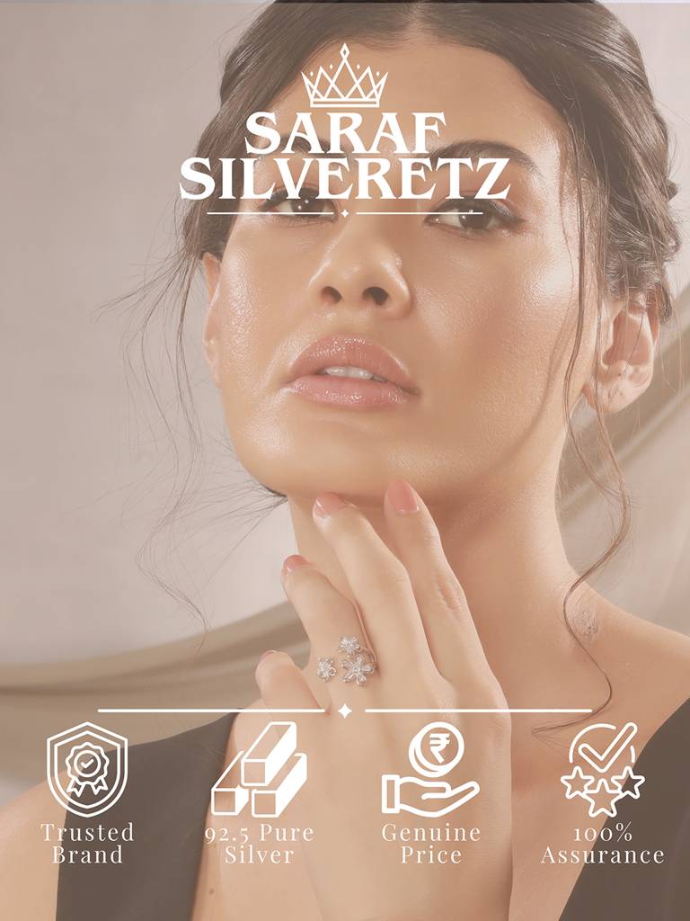 925 Sterling Silver Ad Studded Garden Flowers Proposal Adjustable Finger Rings : AGRG5203