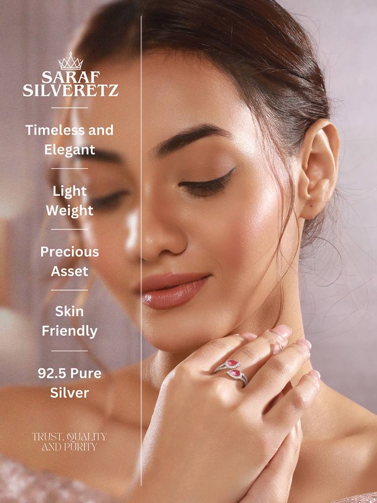 925 Sterling Silver Rhodium Plated Pink Ad Studded Contemporary Adjustable Finger Ring For Her : AGRG5211