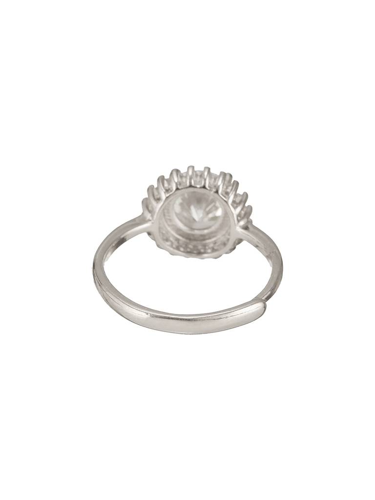 925 Sterling Silver Rhodium Plated Zircon Studded Floral Contemporary Adjustable Finger Ring : AGRG5212