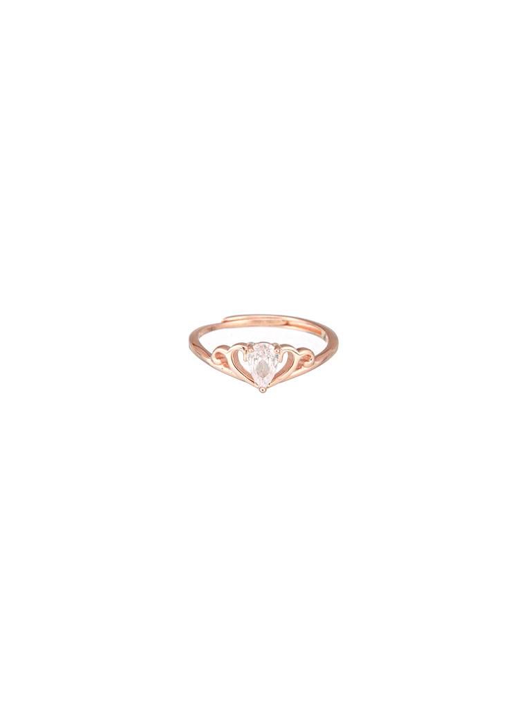 925 Sterling Silver Rose Gold Plated Ad Studded Minimal Crown Finger Ring : AGRG5220