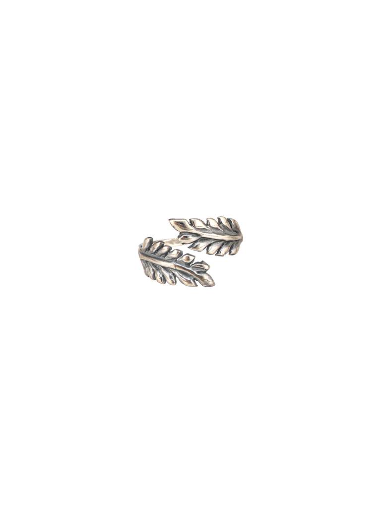 925 Sterling Silver Oxidised Dailywear Minimal Leafy Adjustable Finger Ring : AGRG5222