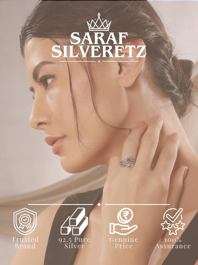 925 Sterling Silver Oxidised Dailywear Minimal Leafy Adjustable Finger Ring : AGRG5222