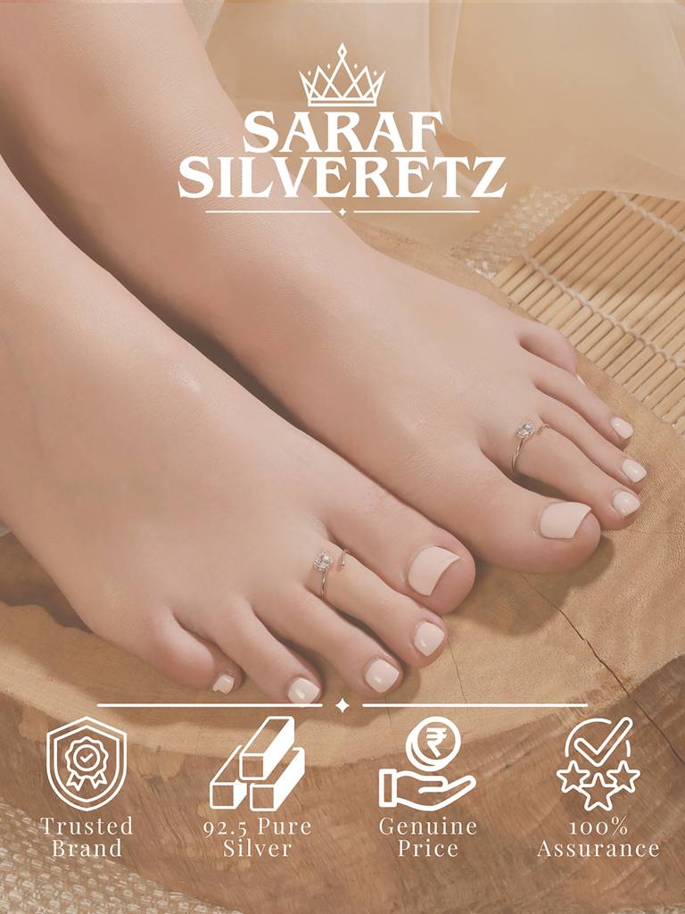 925 Sterling Silver Ad Studded Minimal Leafy Toe Ring : AGTR5224