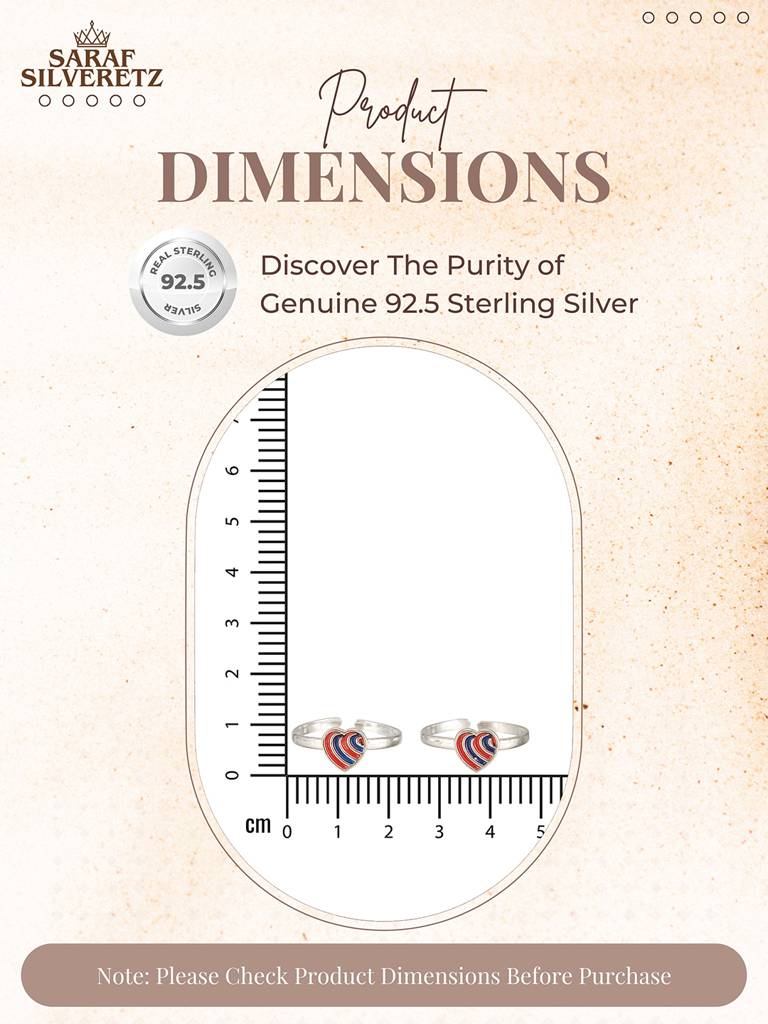 925 Sterling Silver Red Heart Shaped Minimal Adjustable Pair Of Toe Ring : AGTR5226
