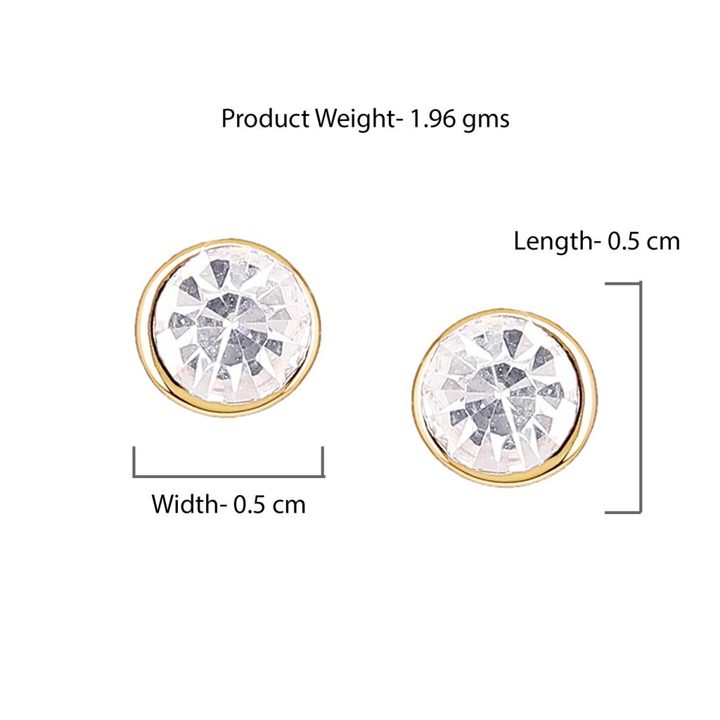 Estele Gold Plated Solitaire Stud Earrings With White Crystals For Girls/Women : 5228-ERER