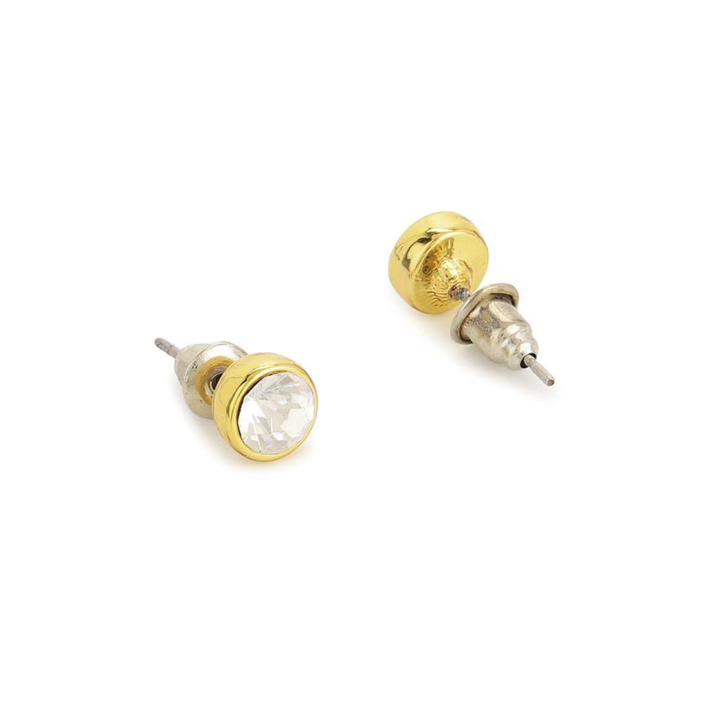 Estele Gold Plated Solitaire Stud Earrings With White Crystals For Girls/Women : 5228-ERER