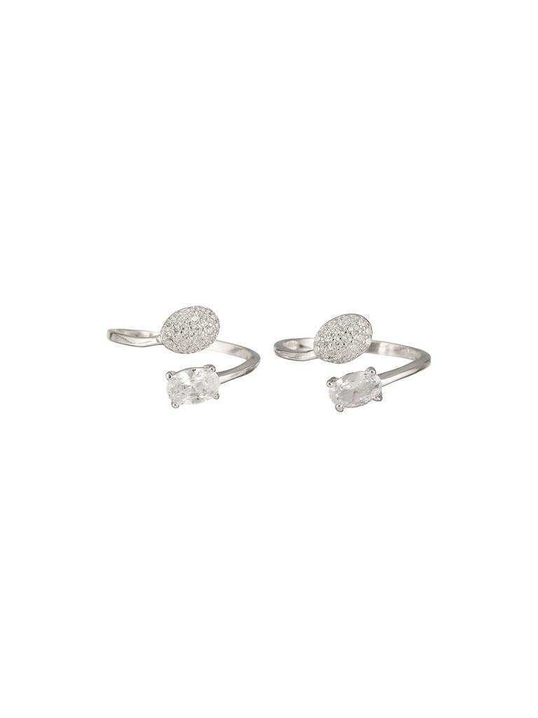 925 Sterling Silver Zircon Studded Rhodium Plated Oval Contemporary Pair Of Toe Ring : AGTR5229