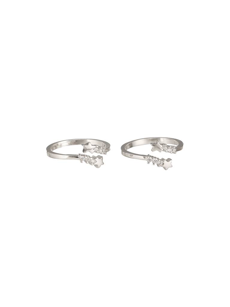 925 Sterling Silver Sparkling Stars Cz Studded Adustable Pair Of Toe Rings : AGTR5232