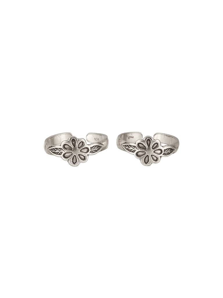 925 Sterling Silver Oxidised Bloom Flower Design Adjustable Pair Of Toe Ring : AGTR5235