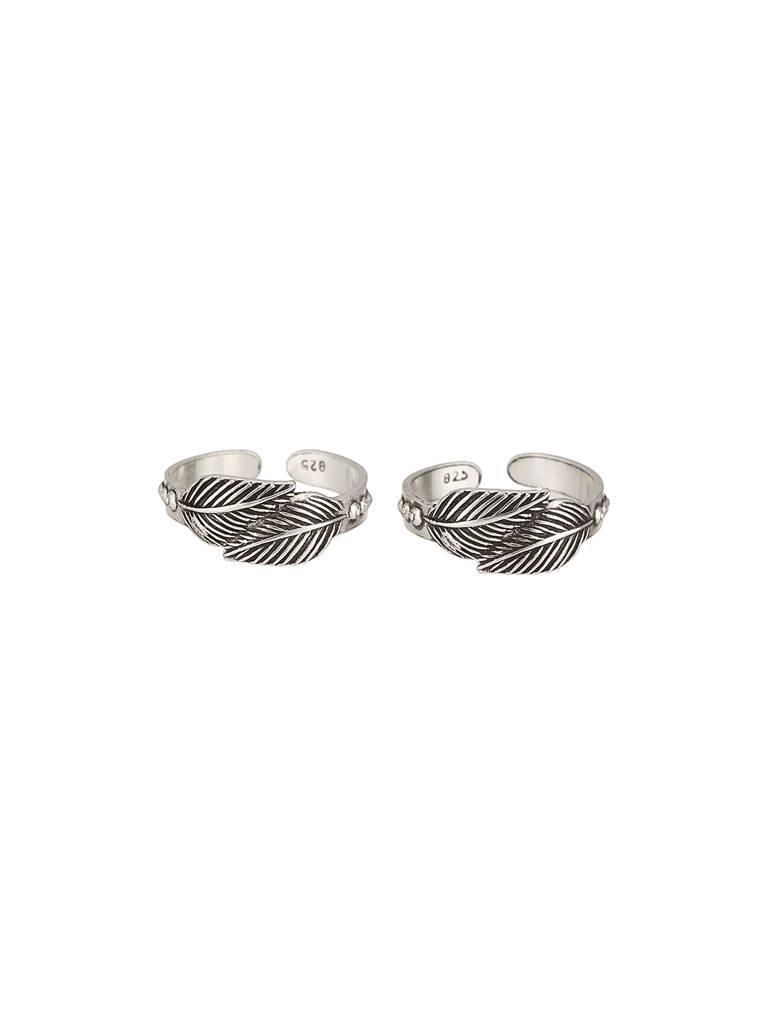 925 Sterling Silver Oxidised Dual Leaf Minima Adjustable Pair Of Toe Ring : AGTR5238