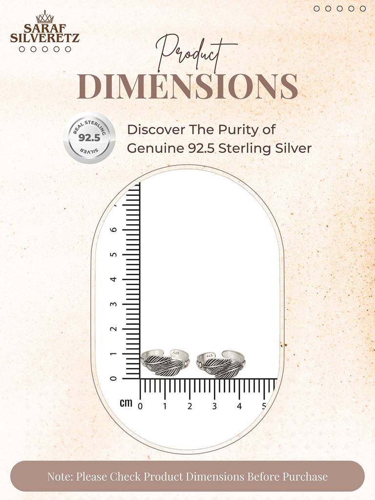 925 Sterling Silver Oxidised Dual Leaf Minima Adjustable Pair Of Toe Ring : AGTR5238