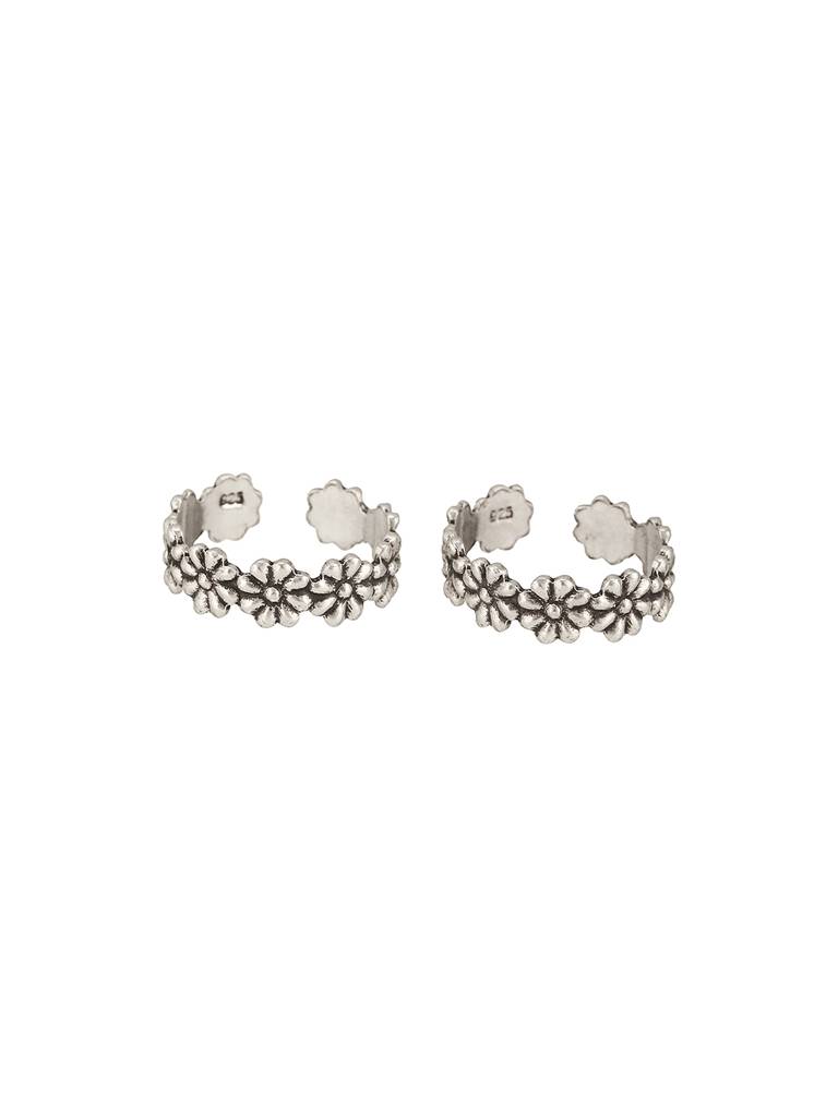 925 Sterling Silver Oxidised Leaf Dailywear Adjustable Pair Of Toe Rings : AGTR5239