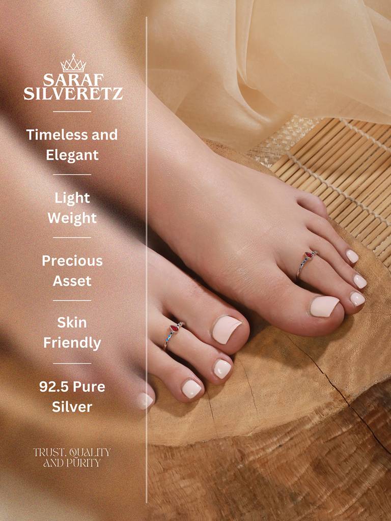 925 Sterling Silver Ruby Red Minimal Trendy Toe Ring : AGTR5242