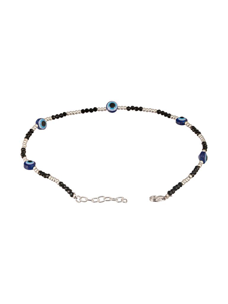 925 Sterling Silver Evil Eye Black Beads Minimal Dailywear Anklet : AGPL5245