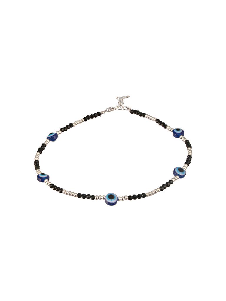 925 Sterling Silver Evil Eye Black Beads Minimal Dailywear Anklet : AGPL5245