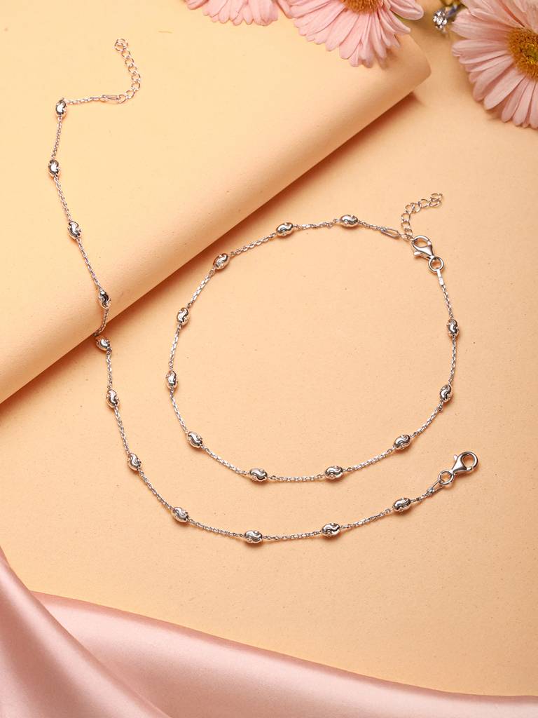 925 Sterling Silver Ball Chain Delicate Designer Minimal Anklet Pair : AGPL5248