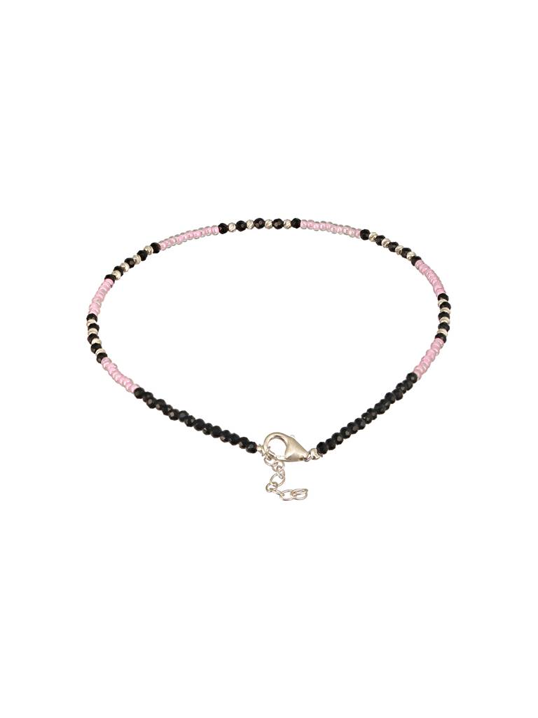 925 Sterling Silver Black & White Beads Designer Minimal Anklet : AGPL5251