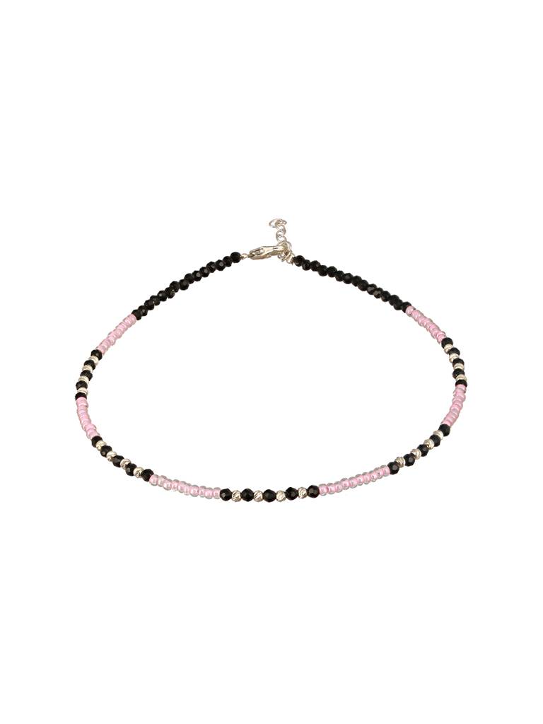 925 Sterling Silver Black & White Beads Designer Minimal Anklet : AGPL5251