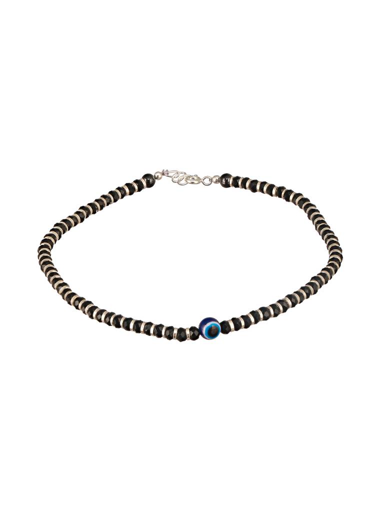 925 Sterling Silver Black Beads Dailywear Minimal Anklet : AGPL5253