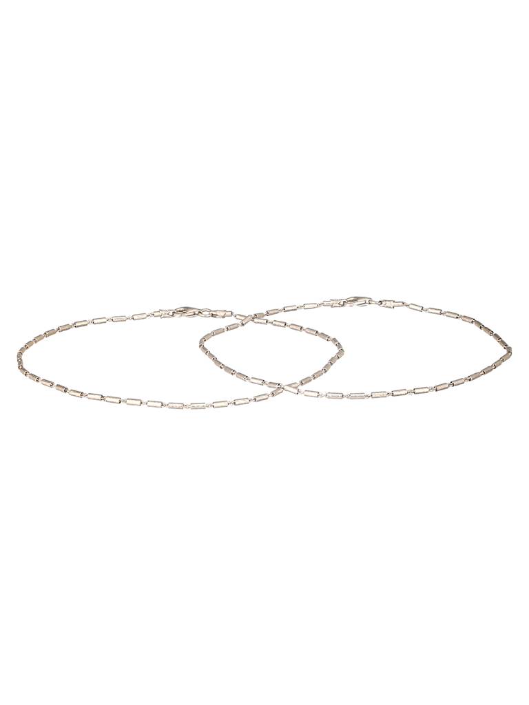 925 Sterling Silver Rhodium Plated Delicate Trendy Link Pair Of Payal Anklet : AGPL5255