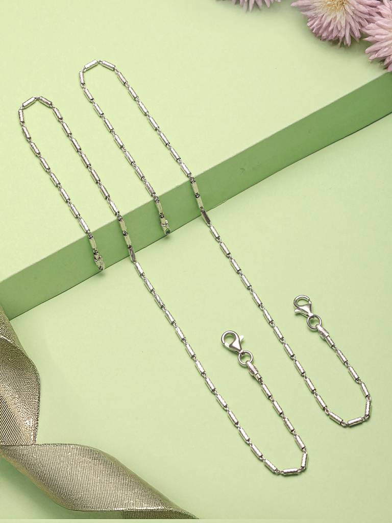 925 Sterling Silver Rhodium Plated Delicate Trendy Link Pair Of Payal Anklet : AGPL5255
