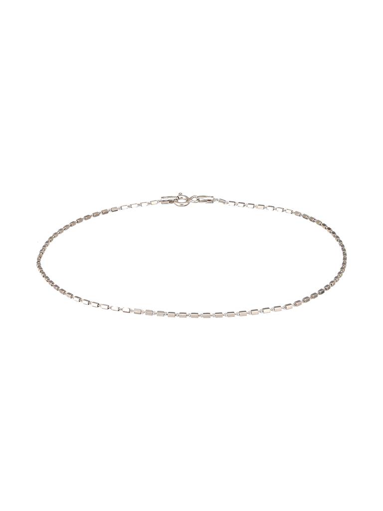 925 Sterling Silver Rhodium Plated Delicate Cylindrical Link Pair Of Payal Anklet : AGPL5256