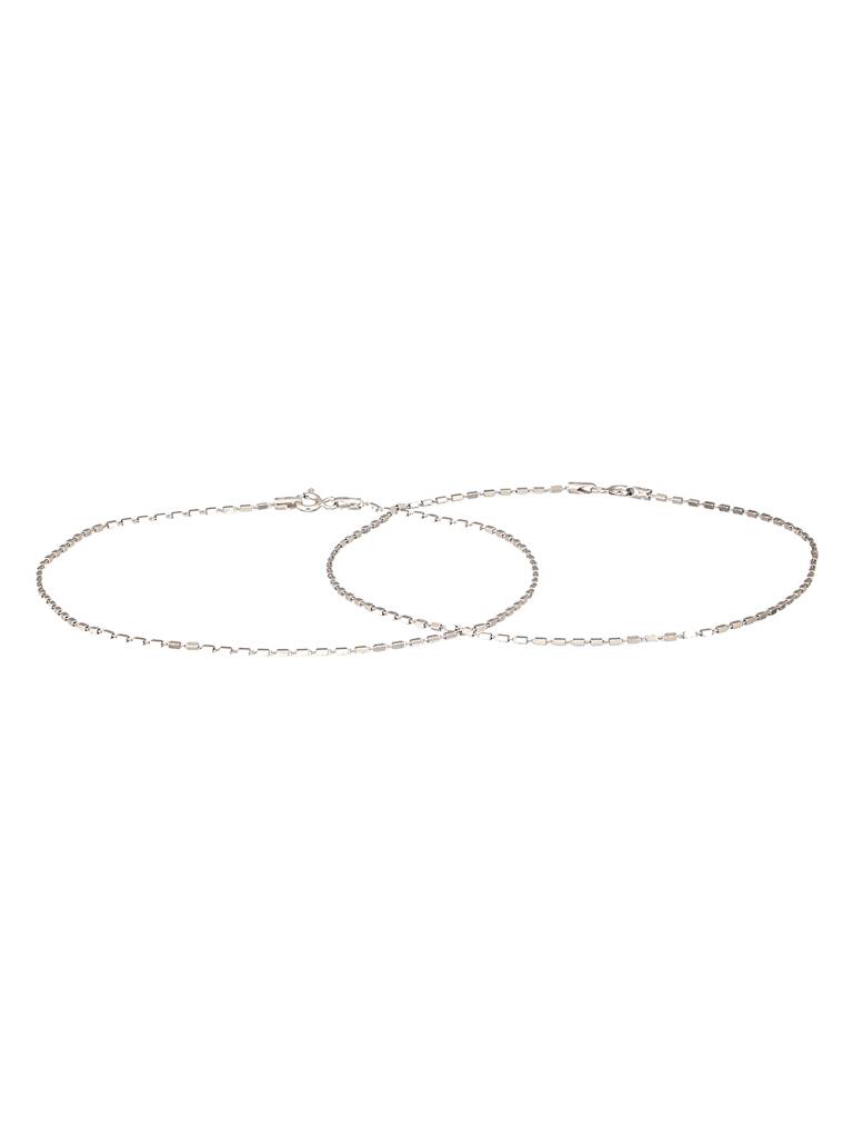 925 Sterling Silver Rhodium Plated Delicate Cylindrical Link Pair Of Payal Anklet : AGPL5256
