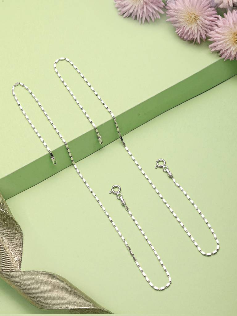 925 Sterling Silver Rhodium Plated Delicate Cylindrical Link Pair Of Payal Anklet : AGPL5256