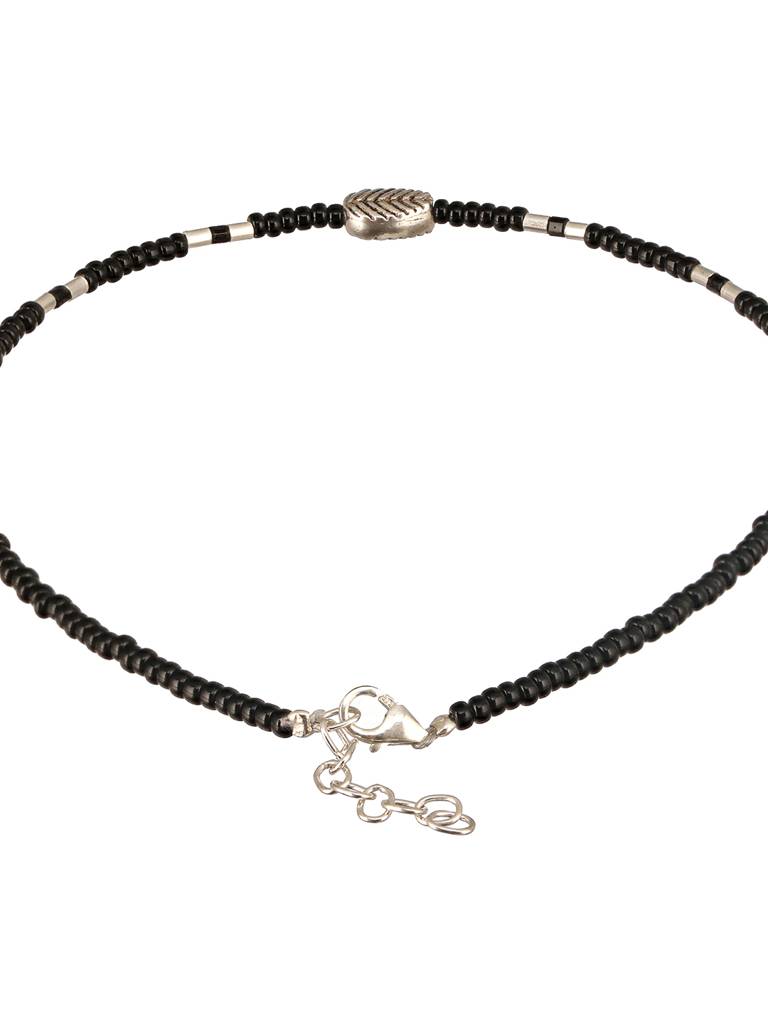 925 Sterling Silver Black Beads Leaf Payal Anklet : AGPL5258
