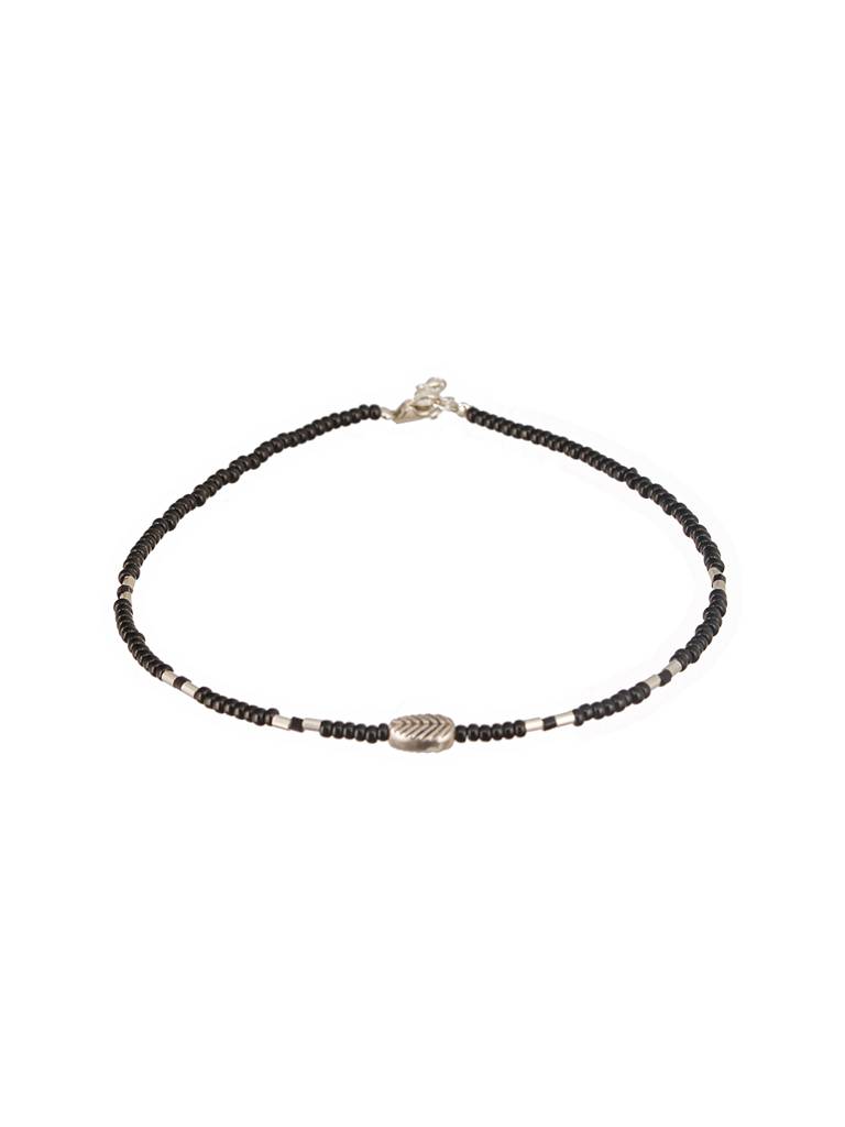 925 Sterling Silver Black Beads Leaf Payal Anklet : AGPL5258