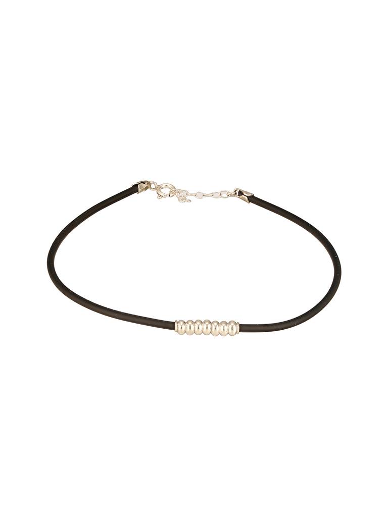 925 Sterling Silver Black Thread With Silver Handcrafted Payal Anklet : AGPL5260