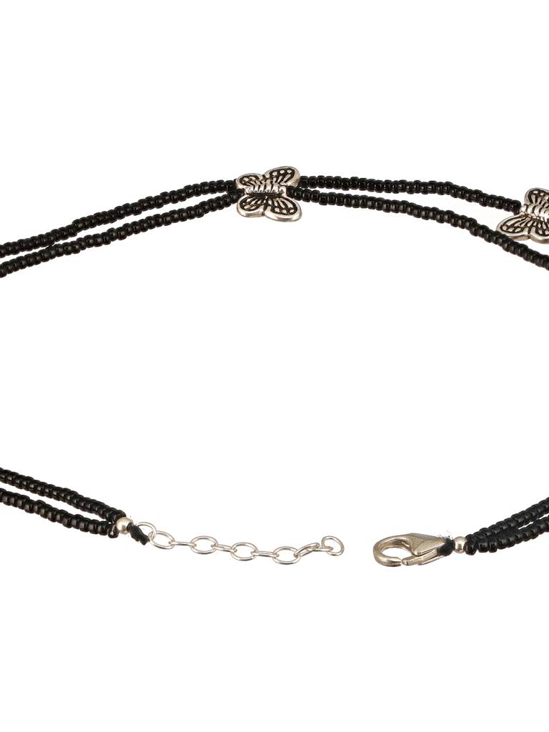 925 Sterling Silver Black Beads Butterfly Charms Payal Anklet : AGPL5261