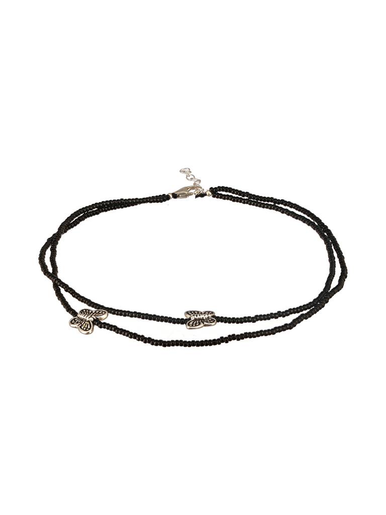 925 Sterling Silver Black Beads Butterfly Charms Payal Anklet : AGPL5261