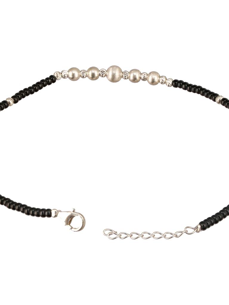 925 Sterling Silver Black Beads Balls Charms Nazar Payal Anklet : AGPL5262