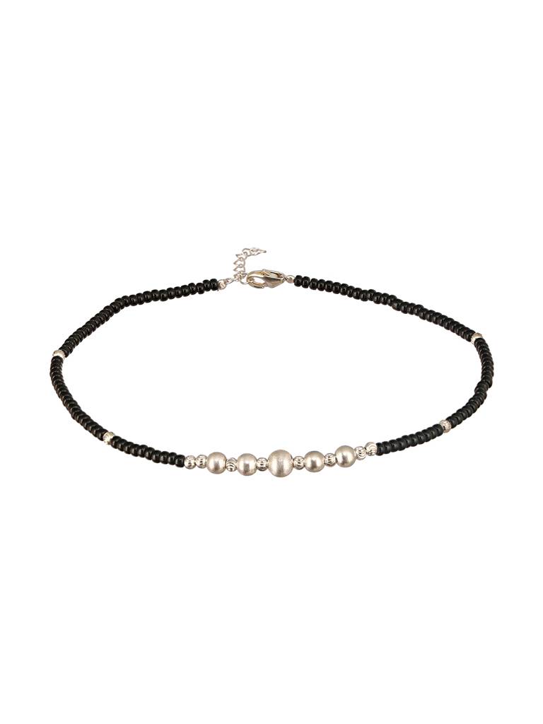 925 Sterling Silver Black Beads Balls Charms Nazar Payal Anklet : AGPL5262