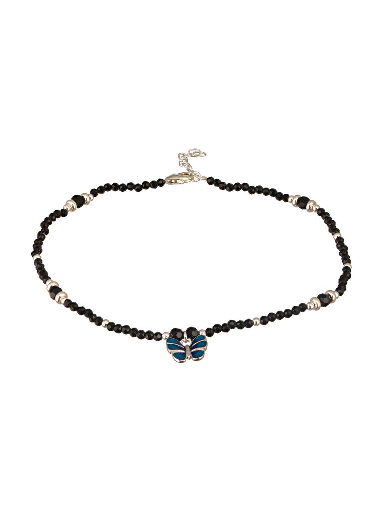 925 Sterling Silver Blue Enamelled Butterfly Charms Payal Anklet : AGPL5264