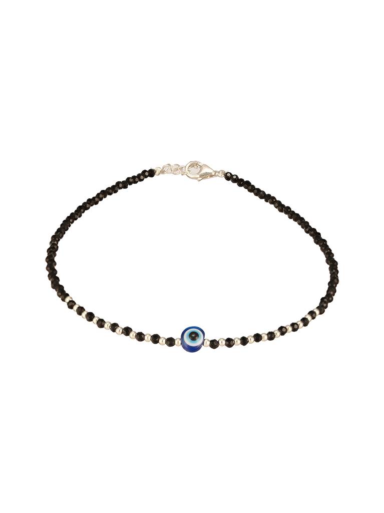 925 Sterling Silver Black Crystals & Evil Eye Charms Nazar Delicate Payal Anklet : AGPL5265