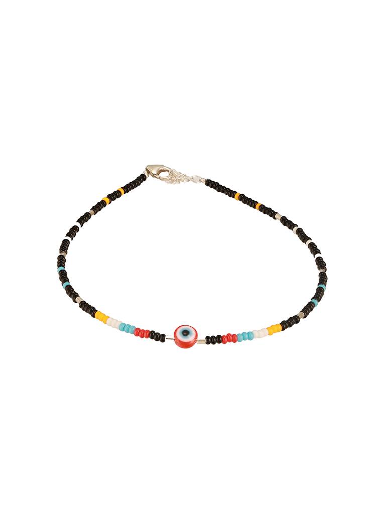 925 Sterling Silver Red & Multicolored Evil Eye Designer Delicate Payal Anklet : AGPL5266