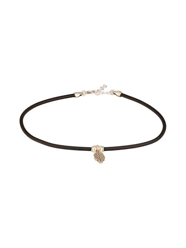 925 Sterling Silver Oxidised Black Thread With Leaf Charms Delicate Payal Anklet : AGPL5267