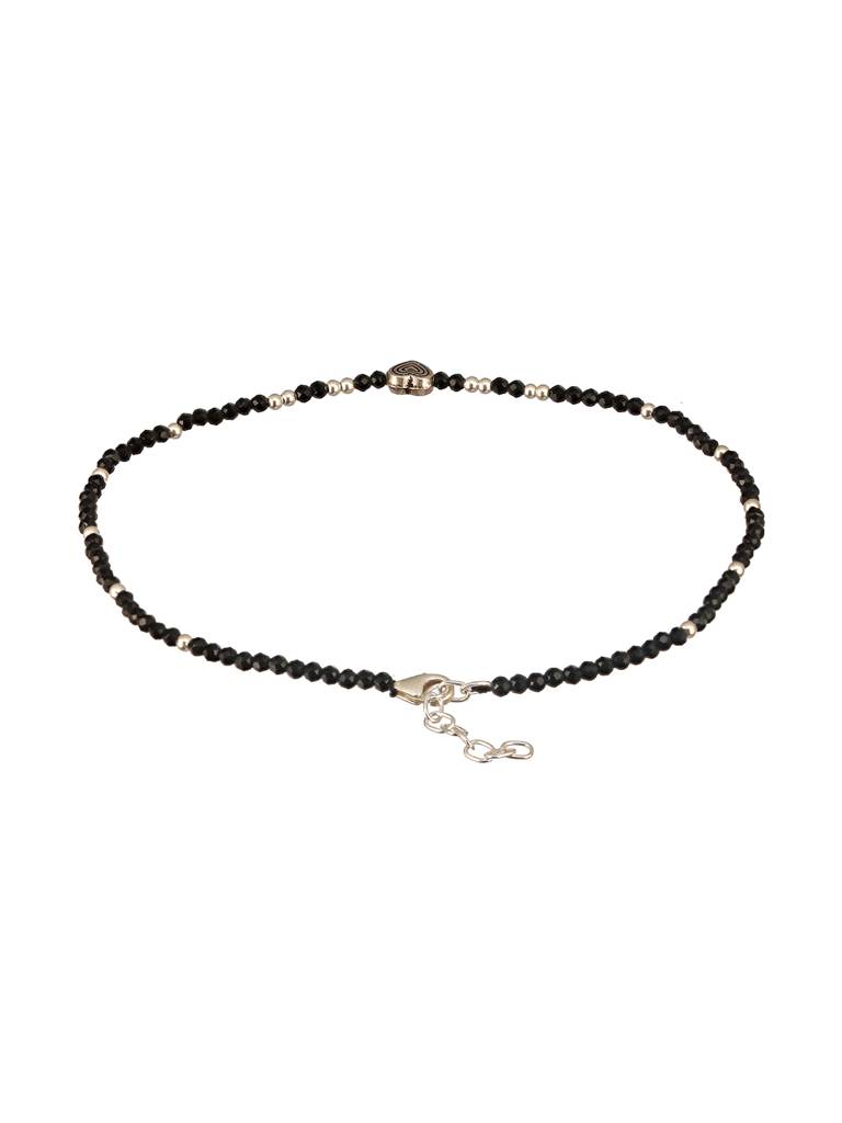 925 Sterling Silver Black Beads Heart Shaped Charms Payal Anklet : AGPL5268