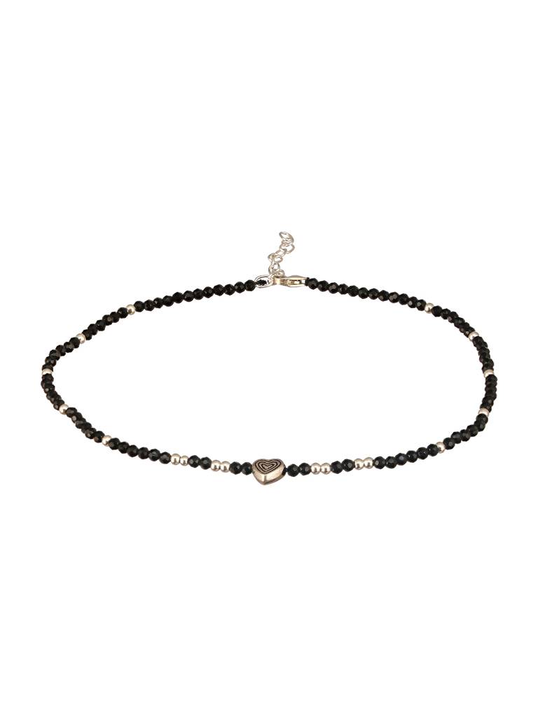 925 Sterling Silver Black Beads Heart Shaped Charms Payal Anklet : AGPL5268