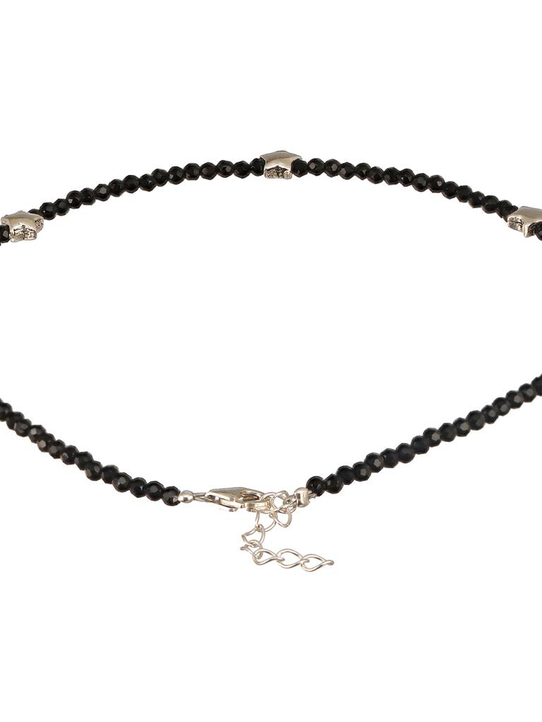 925 Sterling Silver Black Beads Star Shaped Charms Payal Anklet : AGPL5270