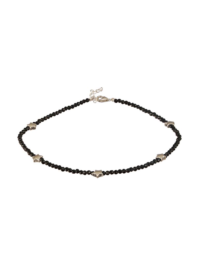 925 Sterling Silver Black Beads Star Shaped Charms Payal Anklet : AGPL5270