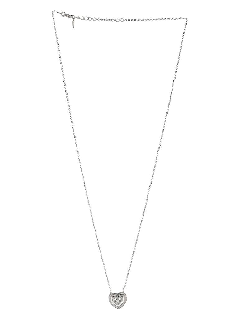 925 Sterling Silver Zircon Studded Heart Shaped Minimal Pendant Necklace & Chain : AGLK5274