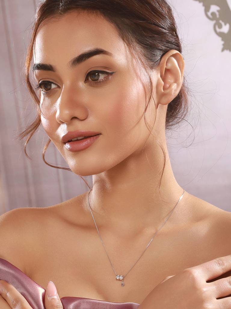 925 Sterling Silver Rhodium Plated Delicate Pendant Necklace & Chain : AGLK5276