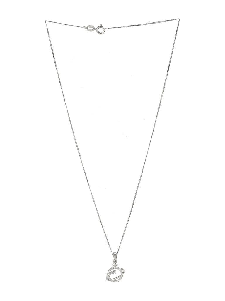 925 Sterling Silver Cz Studded Delicate Orbital Star Pendant Necklace & Chain : AGLK5277